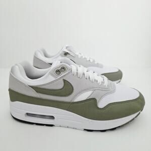 NIKE White Army Green & Grey Women's Air Max 1 Sneakers Size 8.5